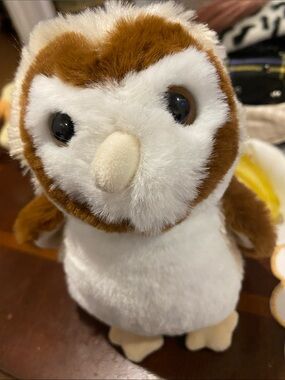 Plush Owl Small Pet Toy in White and Brown - Soft Comfort